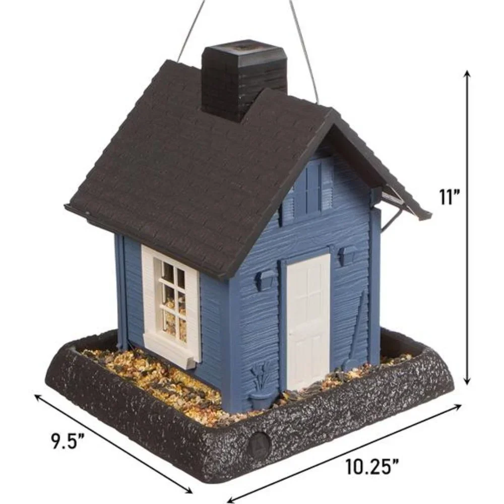 Village Collection Blue Cottage Birdfeeder: Easy Fill and Clean. Squirrel Proof